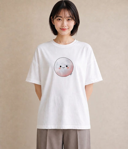 半袖Tシャツ レディース 月 星空 宇宙 イラスト 淡色 買い物 夏コーデ 白T