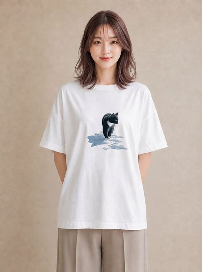 グラフィックTシャツ レディース 靴下猫 猫 ねこ イラスト 抜け感 自分用 ルームウェア 白T