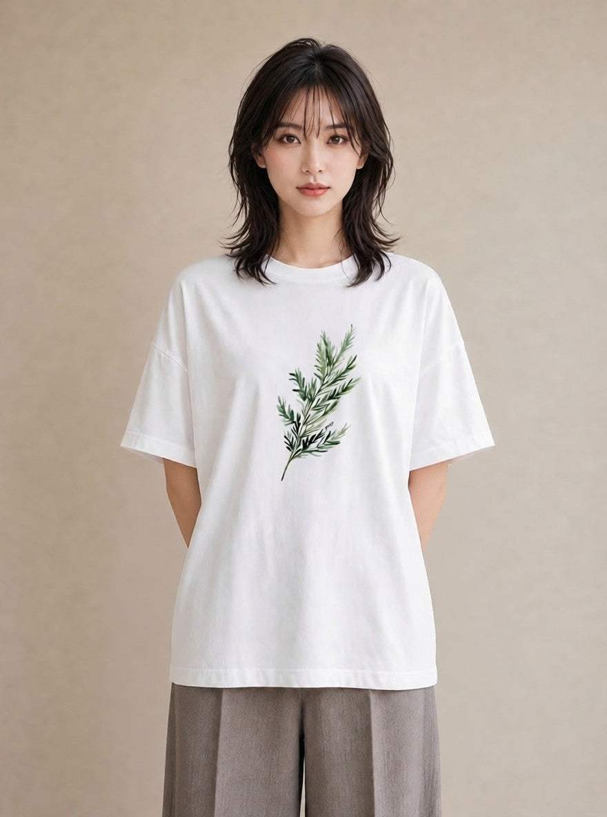 プリントTシャツ レディース 苔 植物 ボタニカル イラスト きれいめカジュアル 在宅 公園 白T