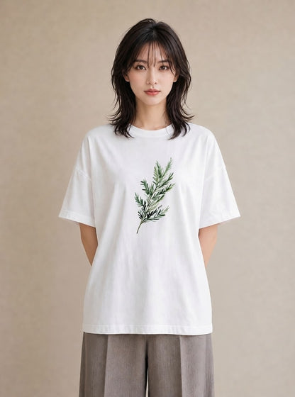 プリントTシャツ レディース 苔 植物 ボタニカル イラスト きれいめカジュアル 在宅 公園 白T