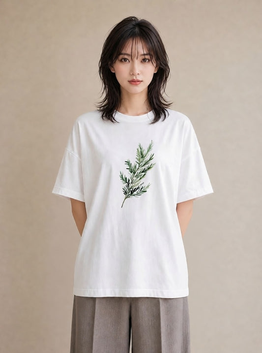 プリントTシャツ レディース 苔 植物 ボタニカル イラスト きれいめカジュアル 在宅 公園 白T