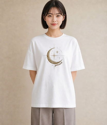 Tシャツ レディース 月と星 星空 ムーン イラスト シック お出かけ 普段着 白T