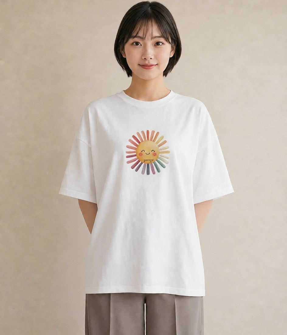 半袖Tシャツ レディース 太陽 星空 宇宙 イラスト 韓国風 カフェ服 クリスマス 白T