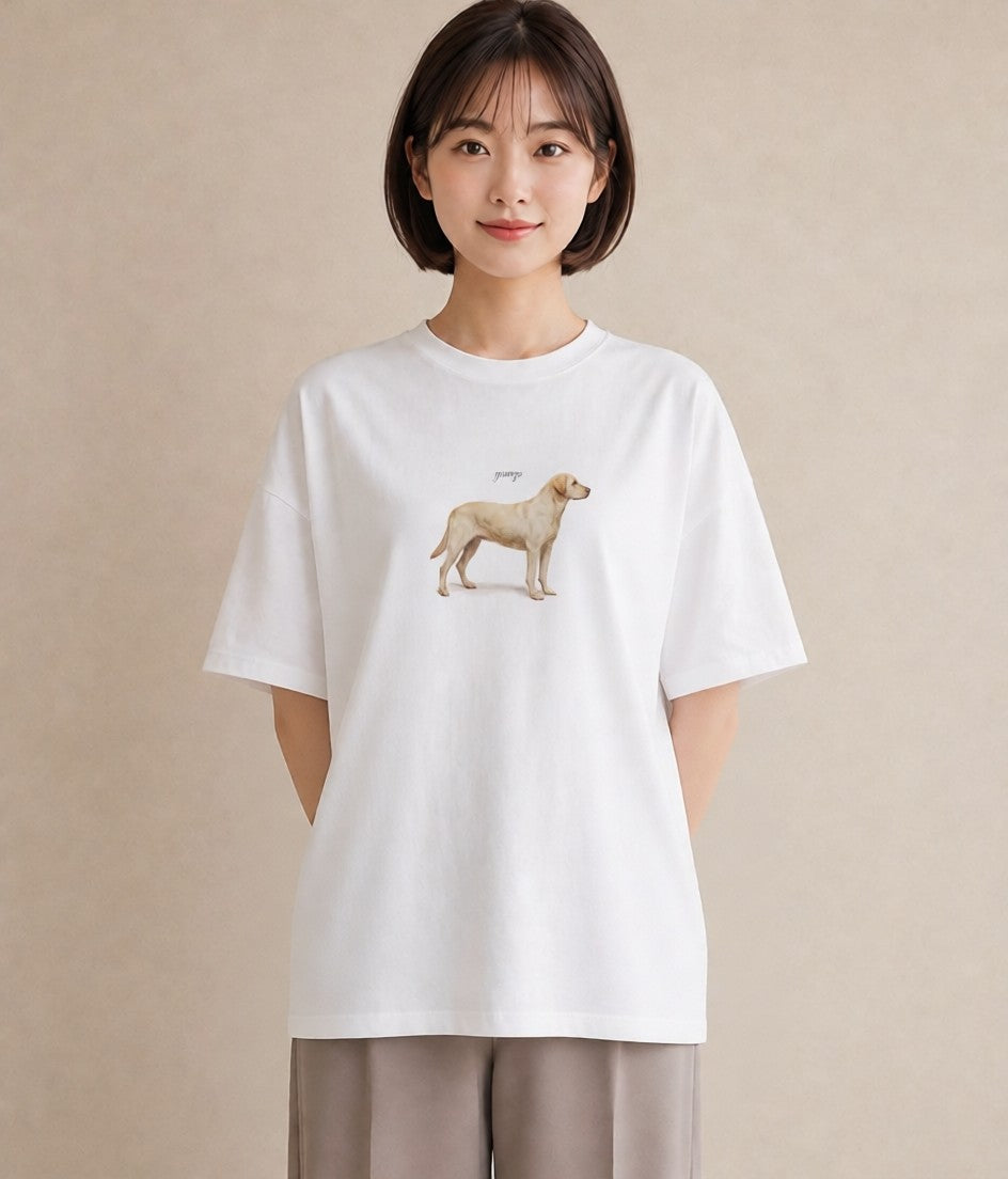 半袖Tシャツ レディース ラブラドールレトリバー 犬 いぬ イラスト シンプル 母の日 ビーチ 白T