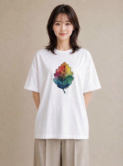 グラフィックTシャツ レディース 落ち葉 植物 ボタニカル イラスト 上品 誕生日プレゼント 綿100 白T