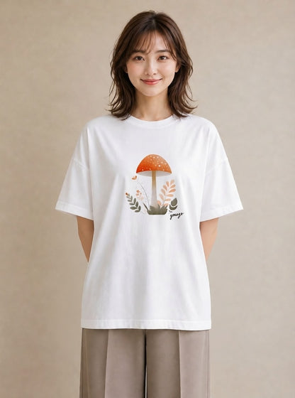 グラフィックTシャツ レディース きのこ 植物 ボタニカル イラスト シンプル 通学 誕生日プレゼント 白T