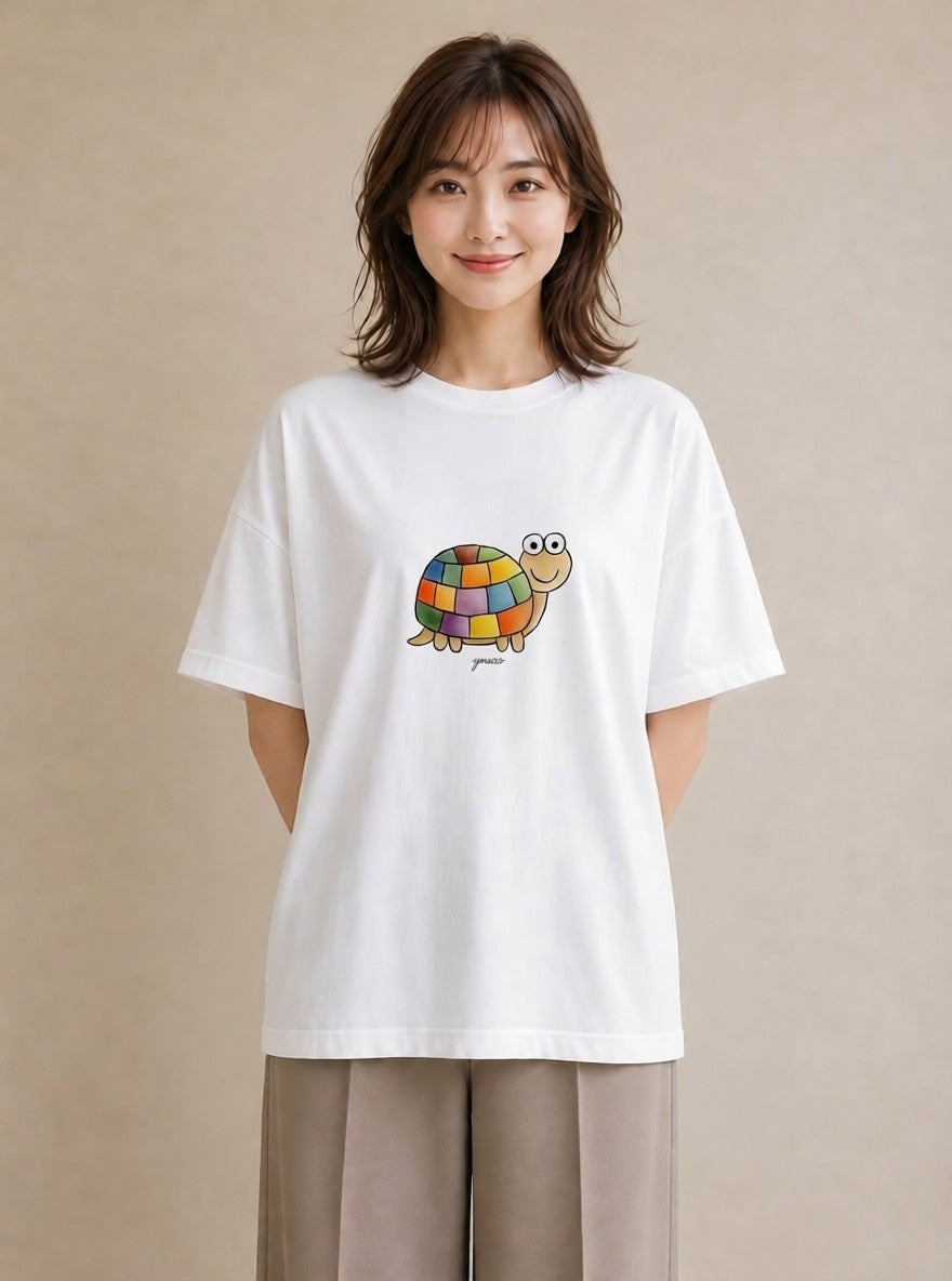 半袖Tシャツ レディース カメ ペット 動物 イラスト 普段使い 女子会 お揃い 白T