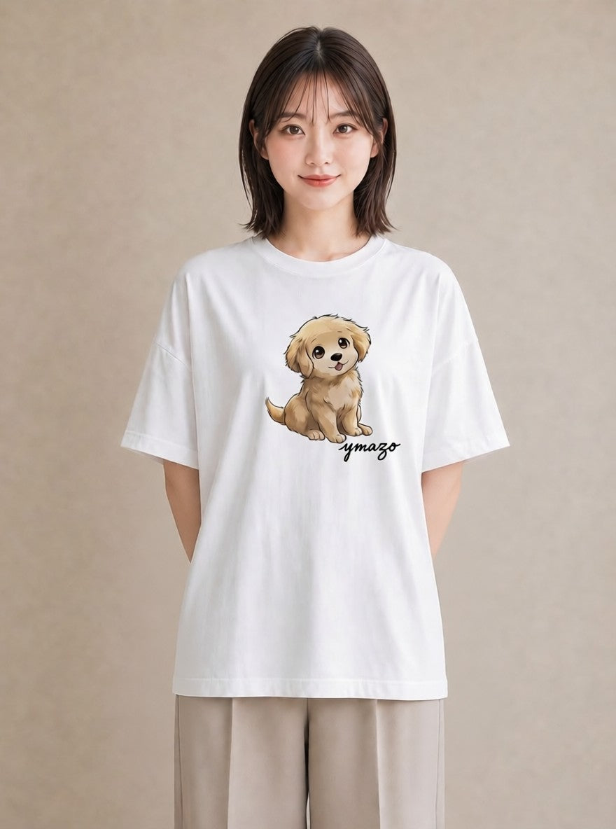グラフィックTシャツ レディース わんこ 犬 いぬ イラスト こなれ感 綿100 デート 白T