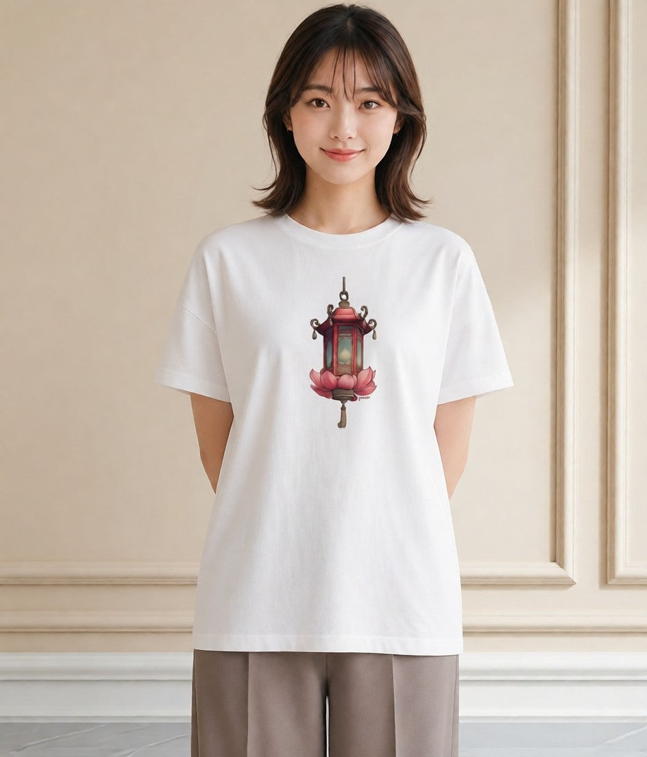 半袖Tシャツ レディース 街灯 夜霧 夜 ナチュラル アンティーク イラスト シンプル ホワイトデー 春服 白T