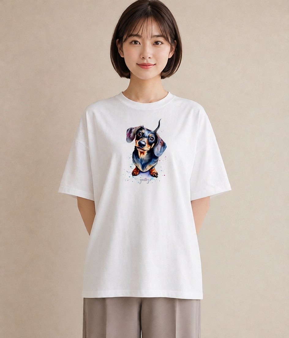 半袖Tシャツ レディース ミニチュアダックスフンド 犬 いぬ イラスト ヴィンテージ風 ギフト 母の日 白T