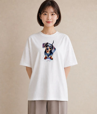 半袖Tシャツ レディース ミニチュアダックスフンド 犬 いぬ イラスト ヴィンテージ風 ギフト 母の日 白T