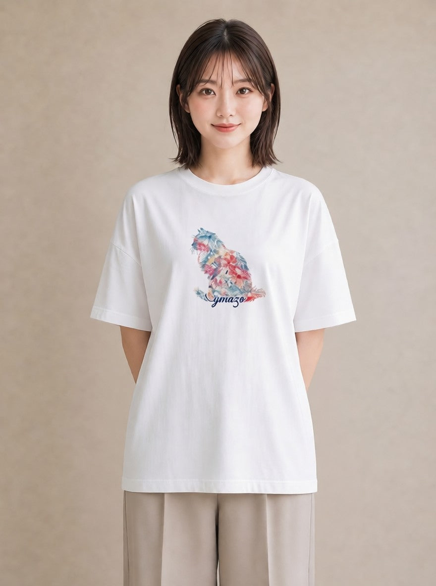 半袖Tシャツ レディース 愛猫 猫 ねこ イラスト お洒落 通勤 在宅 白T
