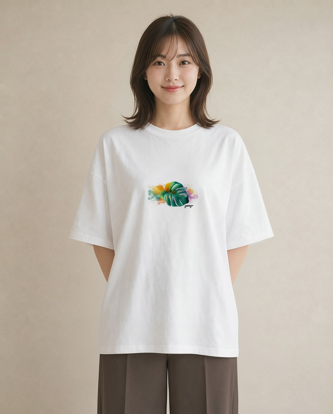 プリントTシャツ レディース モンステラ 植物 ボタニカル イラスト 手描き風 送別ギフト 通勤 白T