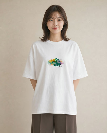 プリントTシャツ レディース モンステラ 植物 ボタニカル イラスト 手描き風 送別ギフト 通勤 白T