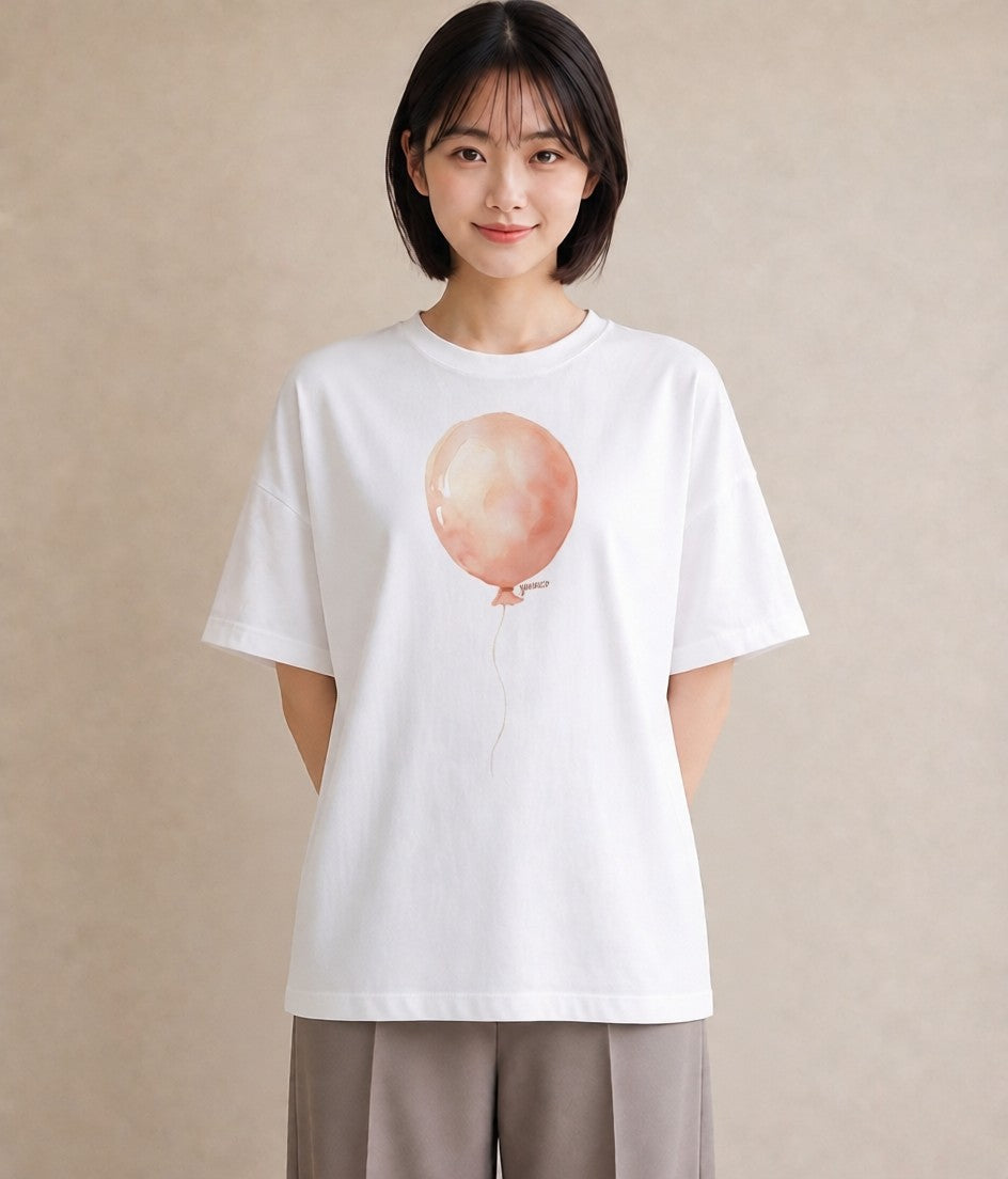 プリントTシャツ レディース 気球 星空 宇宙 イラスト ナチュラル デート 帰省 白T