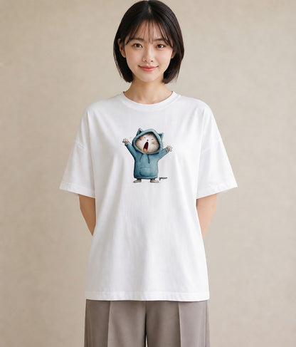 半袖Tシャツ レディース ニャンコ 猫 ねこ イラスト こなれ感 敬老の日 ホワイトデー 白T