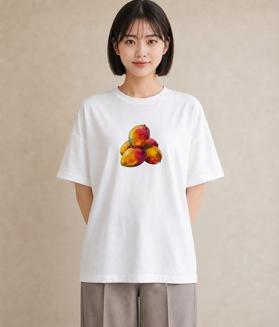 プリントTシャツ レディース みかん 食べ物 フード イラスト 水彩風 友達ギフト 部屋着 白T