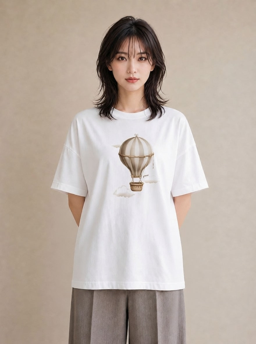 Tシャツ レディース 気球 星空 宇宙 イラスト 上品 母娘コーデ 自分用 白T