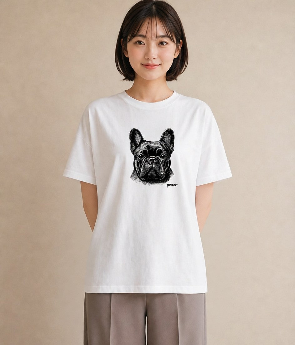 プリントTシャツ レディース フレンチブルドッグ フレブル 犬 いぬ イラスト フェミニン カフェ服 クリスマス 白T