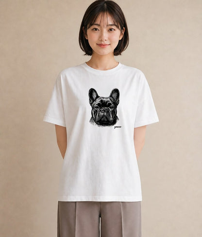 プリントTシャツ レディース フレンチブルドッグ フレブル 犬 いぬ イラスト フェミニン カフェ服 クリスマス 白T