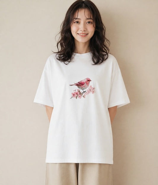 Tシャツ レディース 桜文鳥 ペット 動物 イラスト ゆるかわ ビーチ デイリーウェア 白T