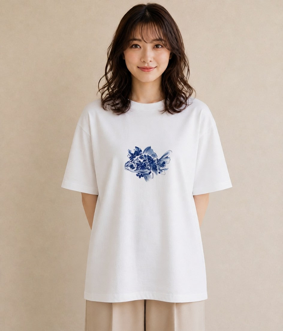 半袖Tシャツ レディース グッピー ペット 動物 イラスト 手描き風 買い物 夏コーデ 白T