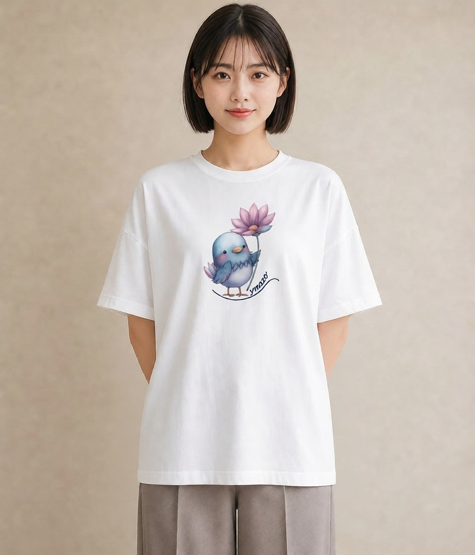 プリントTシャツ レディース 文鳥 ペット 動物 イラスト 淡色 秋コーデ おしゃれギフト 白T