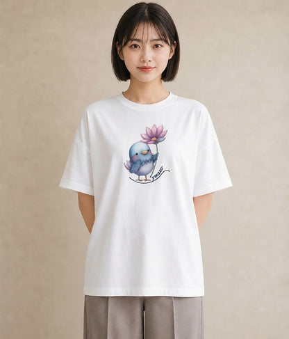 プリントTシャツ レディース 文鳥 ペット 動物 イラスト 淡色 秋コーデ おしゃれギフト 白T