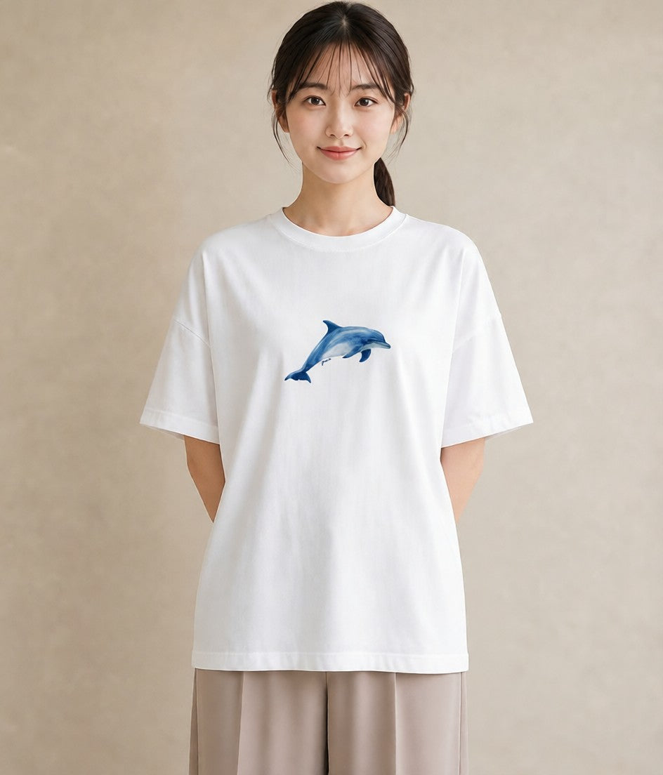 プリントTシャツ レディース シャチ 海の生き物 海 イラスト ボタニカル 春服 ミセス 白T