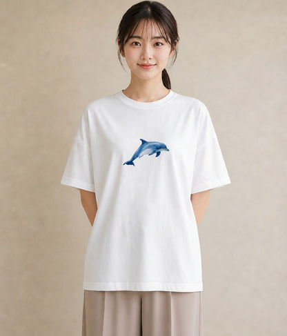プリントTシャツ レディース シャチ 海の生き物 海 イラスト ボタニカル 春服 ミセス 白T