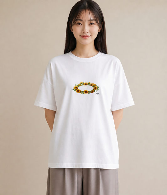 プリントTシャツ レディース ひまわり 向日葵 花 花柄 イラスト 休日コーデ 女性向けギフト 散歩 白T