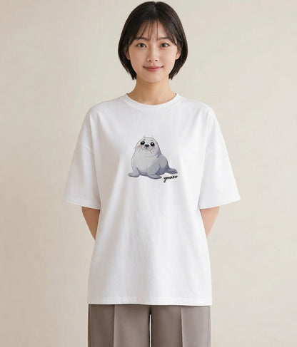 半袖Tシャツ レディース ゴマフアザラシ 動物 アニマル イラスト 個性的 部屋着 女性向けギフト 白T