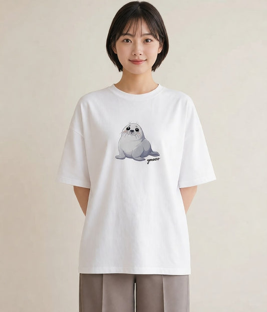 半袖Tシャツ レディース ゴマフアザラシ 動物 アニマル イラスト 個性的 部屋着 女性向けギフト 白T