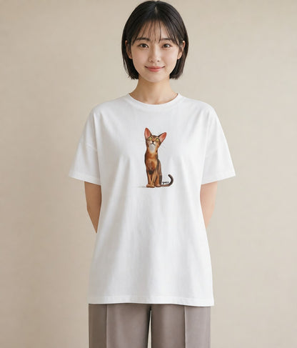 デザインTシャツ レディース サビ猫 猫 ねこ イラスト シック 休日 ペアコーデ 白T