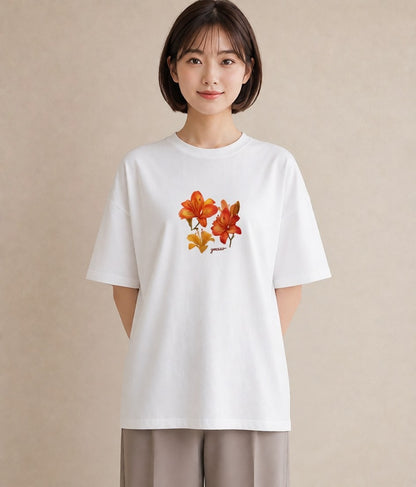 デザインTシャツ レディース ゆり 百合 花 花柄 イラスト 個性的 海 カフェ巡り 白T