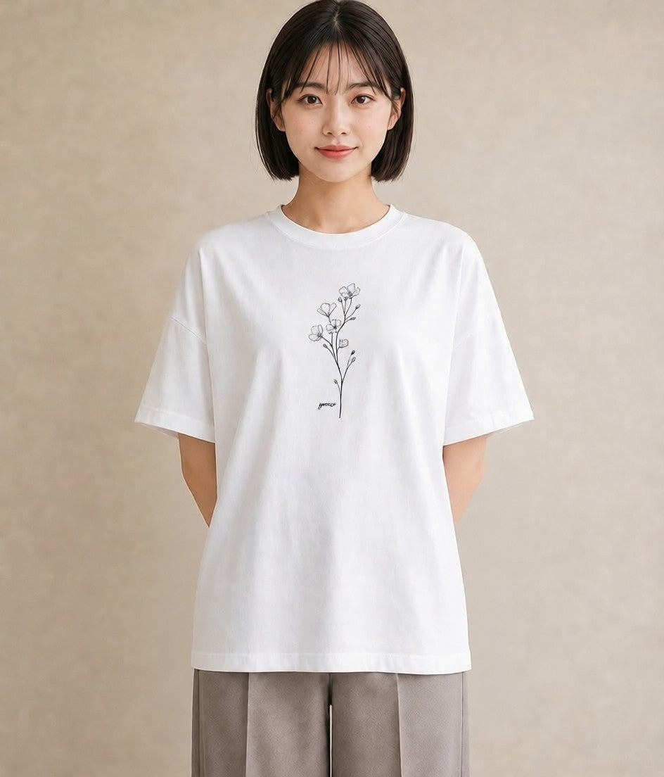 デザインTシャツ レディース さくら 桜 桜の枝 イラスト ラフ 親子 20代 白T