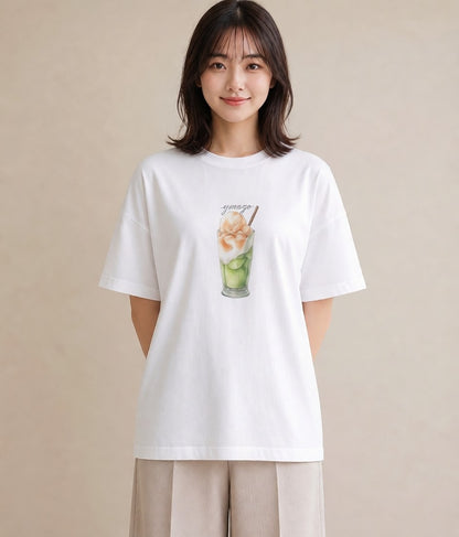 デザインTシャツ レディース カフェラテ 食べ物 フード イラスト 個性的 通学 誕生日プレゼント 白T