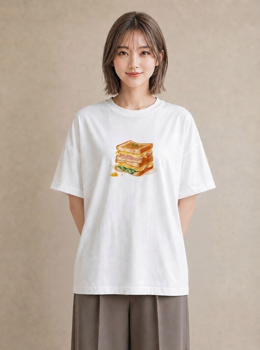 プリントTシャツ レディース たまご 食べ物 フード イラスト ユニーク 夏コーデ 通学 白T