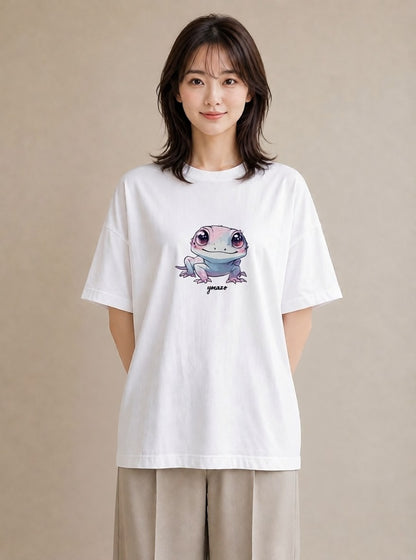 プリントTシャツ レディース レオパ ペット 動物 イラスト 水彩風 帰省 ラフ 白T