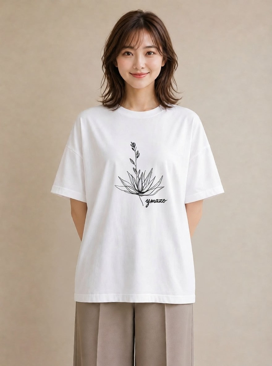 デザインTシャツ レディース 観葉植物 ボタニカル 植物 イラスト 線画 帰省 ラフ 白T