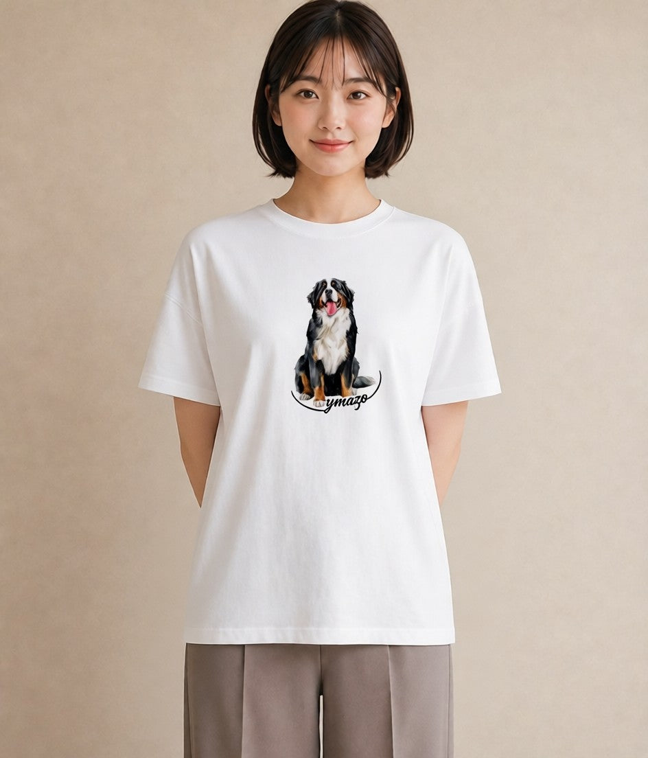 半袖Tシャツ レディース バーニーズマウンテンドッグ 犬 いぬ イラスト 線画 女性 旅行用 白T