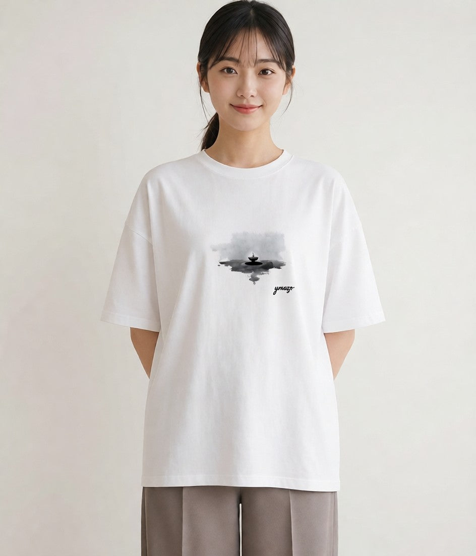 デザインTシャツ レディース 街灯 夜霧 夜 ナチュラル アンティーク イラスト ポップ ママ カフェ服 白T