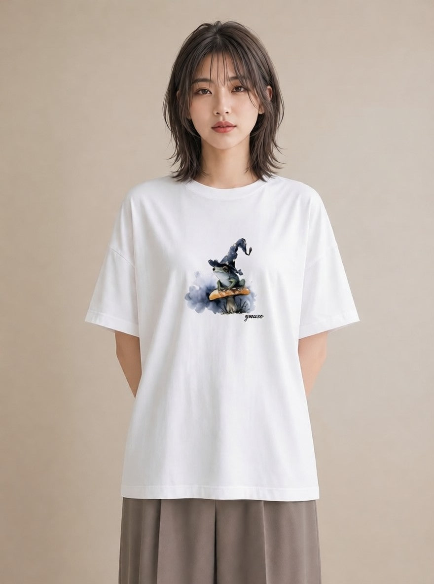 デザインTシャツ レディース アマガエル ペット 動物 イラスト ラフカジュアル 自分用 ルームウェア 白T