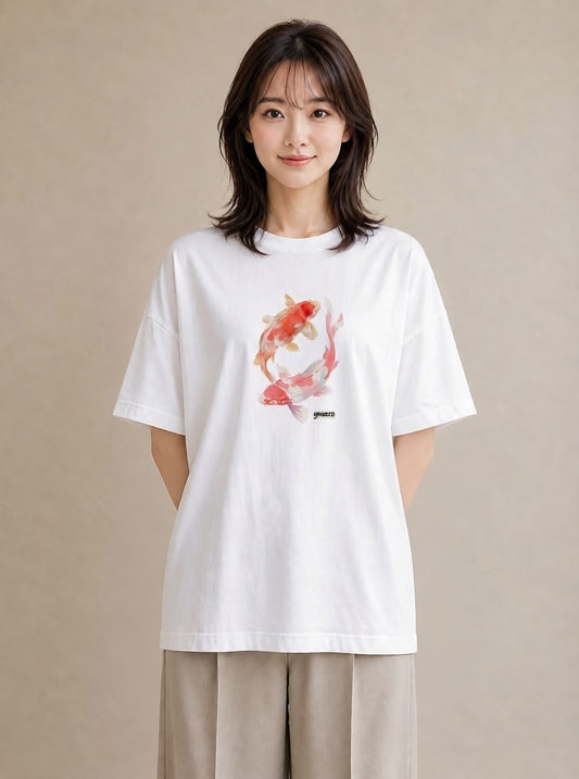 グラフィックTシャツ レディース 金魚 ペット 動物 イラスト ミニマル クリスマス 旅行 白T
