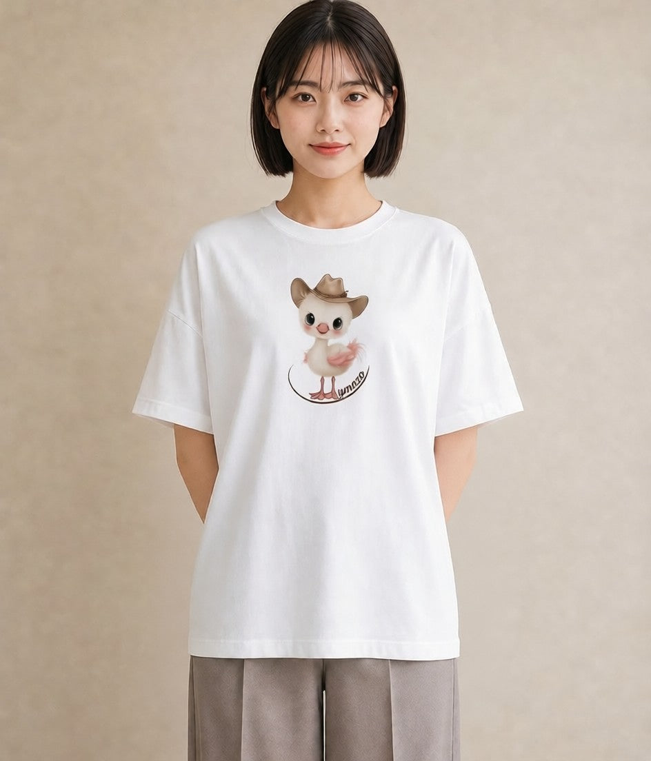 半袖Tシャツ レディース フラミンゴ 動物 アニマル イラスト 手描き風 カフェ巡り 女子会 白T