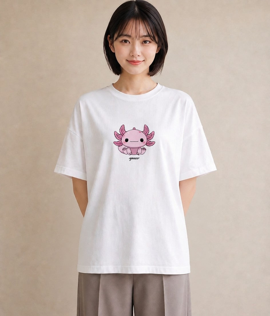 プリントTシャツ レディース ウーパールーパー ペット 動物 イラスト ヴィンテージ風 散歩 お出かけ 白T