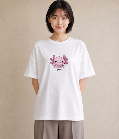 プリントTシャツ レディース ウーパールーパー ペット 動物 イラスト ヴィンテージ風 散歩 お出かけ 白T