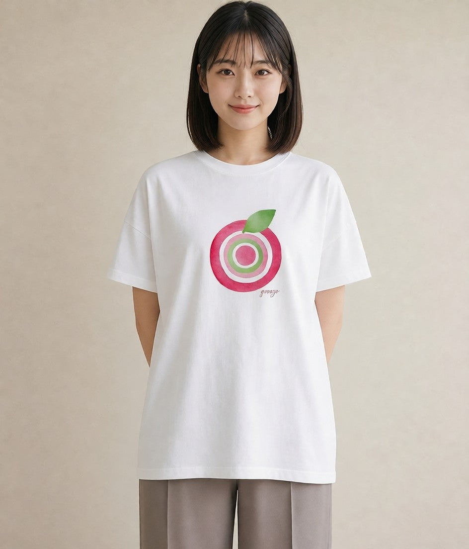 プリントTシャツ レディース りんご 林檎 アップル 食べ物 フード イラスト 韓国風 春服 ミセス 白T