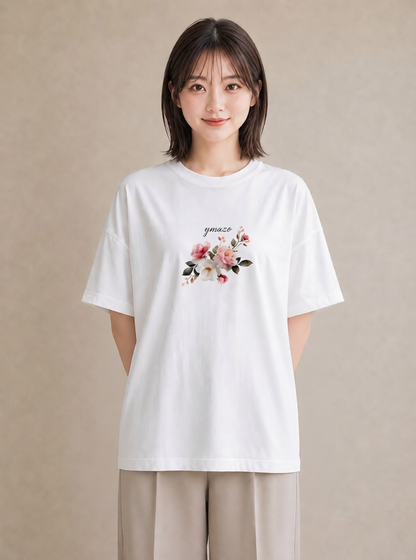 半袖Tシャツ レディース 花 花柄 イラスト ラフカジュアル 旅行用 海 白T