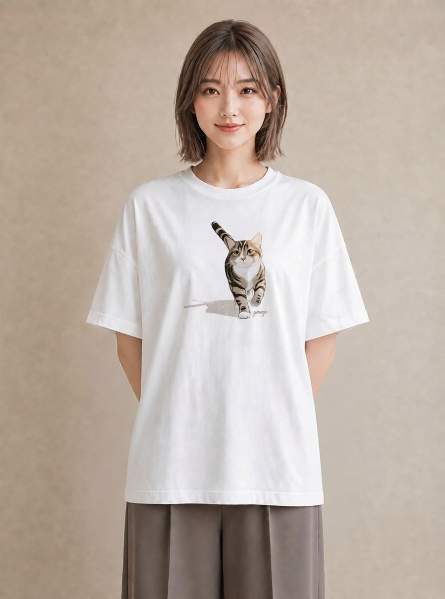 グラフィックTシャツ レディース サバトラ 猫 ねこ イラスト 普段使い クリスマス 旅行 白T